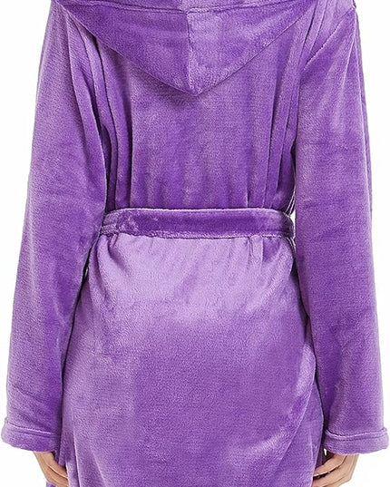 Women Hooded Fleece Robe, Short Plush Robes for Womens with Hood Soft Warm Spa Bathrobe