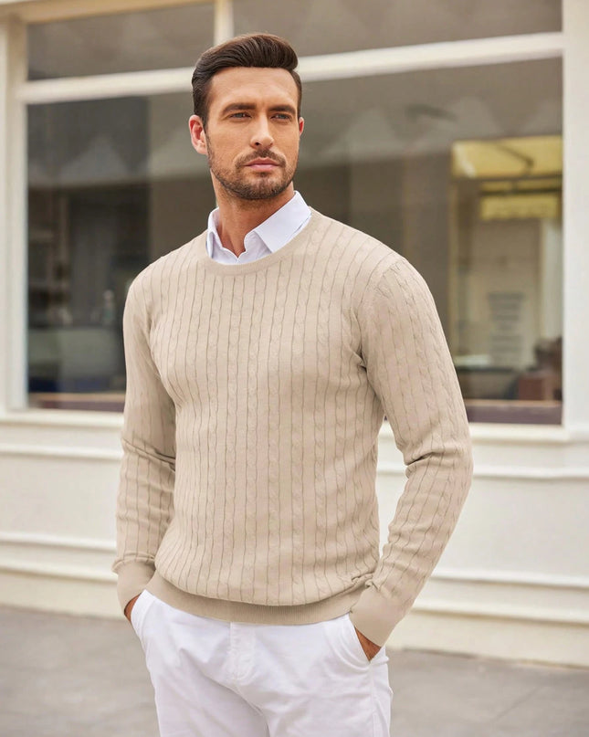 Men Solid Cable Knit Sweater