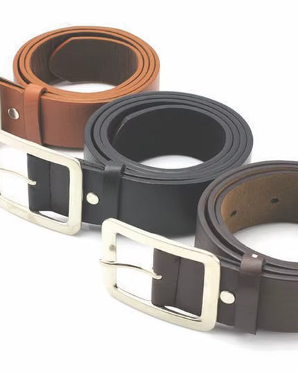 2025 Square Pin Buckles Belts Men Silver Buckle Leather Belts for Jeans Retro Wild Belts for Men Waistbands Students Strap