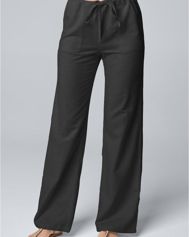 Women'S Fashion Solid Color Loose Lace-Up Cotton and Linen Straight-Leg Pants