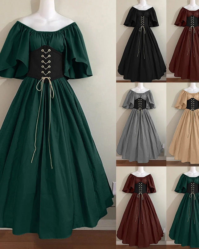 Womens Renaissance Faire Dresses Medieval Irish Traditional plus Size Dresses Ruffle over Dress Corset Retro Cosplay Gown