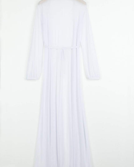 Women'S Sexy Thin Mesh Long Sleeve Tie Front Swimsuit Swim Beach Maxi Cover up Dress