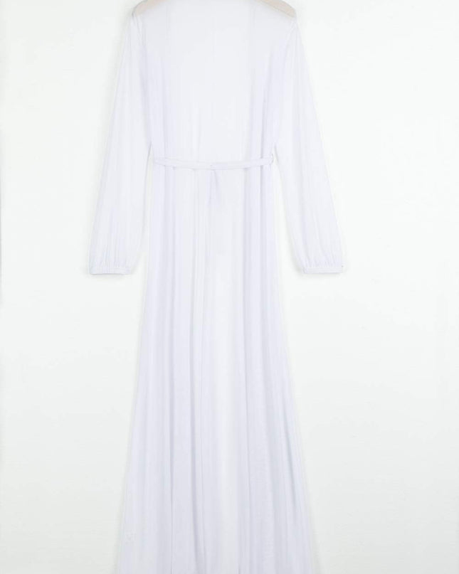 Women'S Sexy Thin Mesh Long Sleeve Tie Front Swimsuit Swim Beach Maxi Cover up Dress