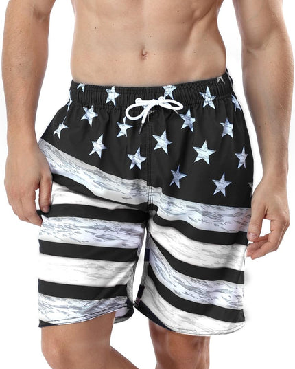 Quick Drying Swim Trunks Men 7'' Beach Swimming Shorts Bathing Suit Striped Swimwear Board Shorts with Pockets