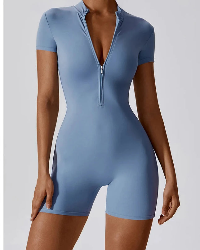 Summer Zipper Workout Jumpsuit Sports Overalls Women Gym Clothing Running Fitness Suits Gym Tracksuit Short Sportswear Yoga Set