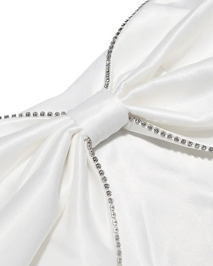 Sexy Satin Strapless White Bodycon Dress Mini Diamonds Bow Wedding Guest Night Party Dresses Summer Women Dress 2023