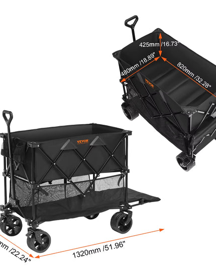 Collapsible Folding Wagon Beach Wagon Cart with All-Terrain Wheels Drink Holders Sports Wagon for Camping Shopping