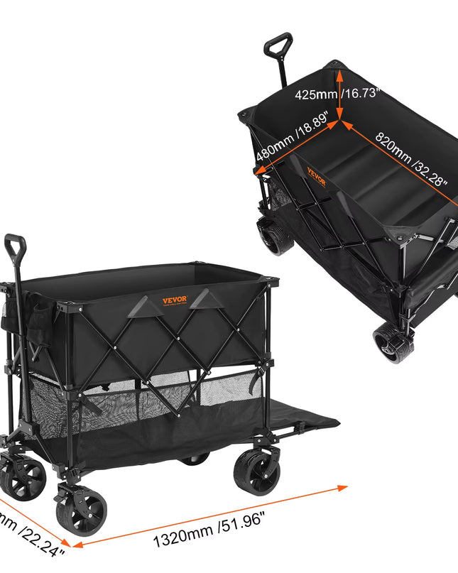 Collapsible Folding Wagon Beach Wagon Cart with All-Terrain Wheels Drink Holders Sports Wagon for Camping Shopping