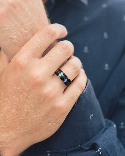 Mens Womens Tungsten Rings 8Mm 4Mm Galaxy Series Created-Opal Inlay Wedding Bands