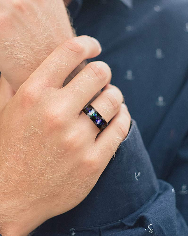 Mens Womens Tungsten Rings 8Mm 4Mm Galaxy Series Created-Opal Inlay Wedding Bands