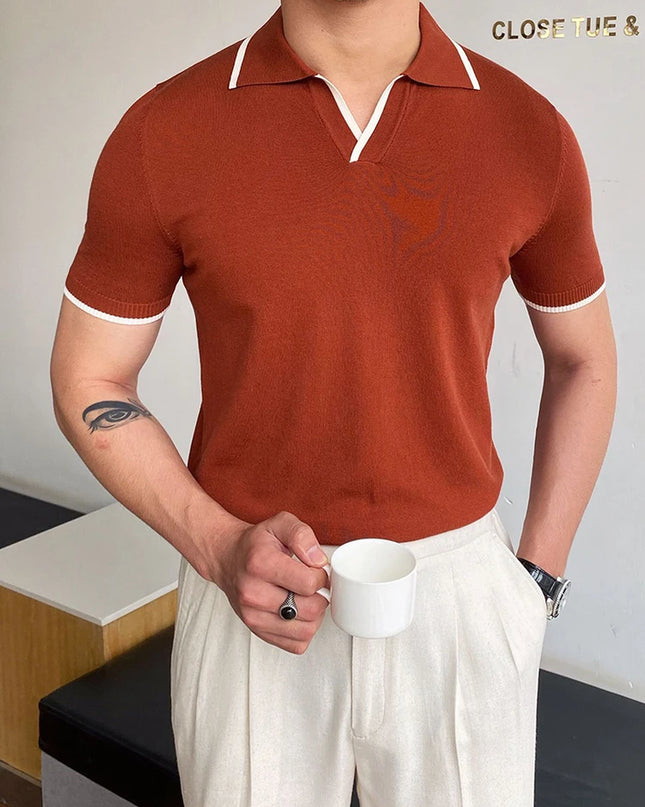 Summer Men Fashion Polo Shirts Short Sleeve Turn-Down Collar Patchwork Casual Polos Mens Clothing Male Tops Pullover Streetwear