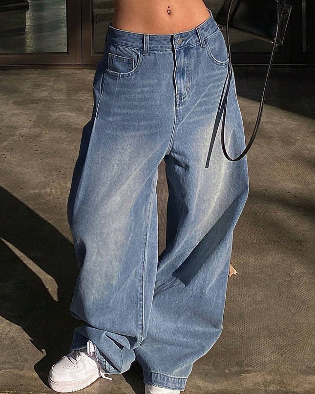 Livesso Ladies' Wide-Leg Jeans with Grinding & Distressed Details,Baggy Jeans,Back to School Clothes