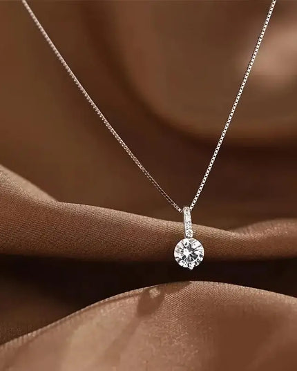 Fashion 925 Sterling Silver round Zircon Necklace Minimalist Style Charm Choker Pendant Party Gift for Women'S Fine Jewelry