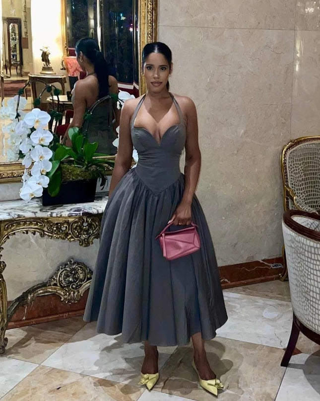 Summer Fit and Flare Halter Dress 2024 Red Elegant Bodycon Party Dresses Sexy Long Casual Dress Women'S Clothing