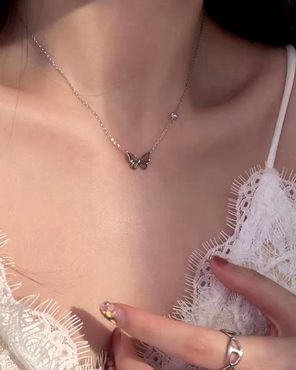 Mood Necklaces Butterfly Pendant Necklace Temperature Control Color Change Necklace Stainless Steel Chain Jewellery Women