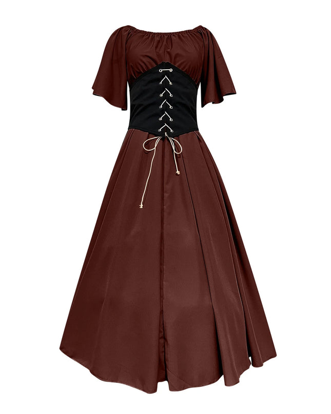 Womens Renaissance Faire Dresses Medieval Irish Traditional plus Size Dresses Ruffle over Dress Corset Retro Cosplay Gown
