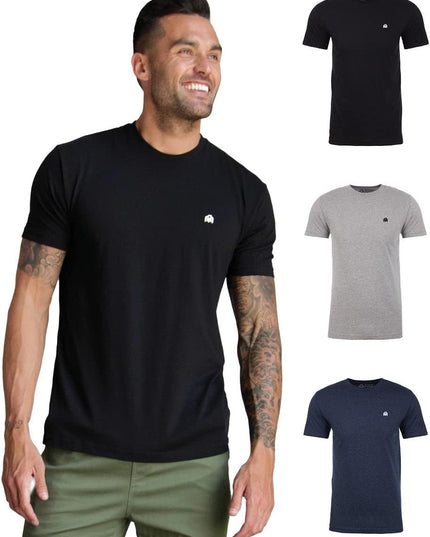 Mens T Shirt with Logo - Short Sleeve Crew Neck Soft Fitted Tees S - 4XL Fresh Classic Basic Tshirts