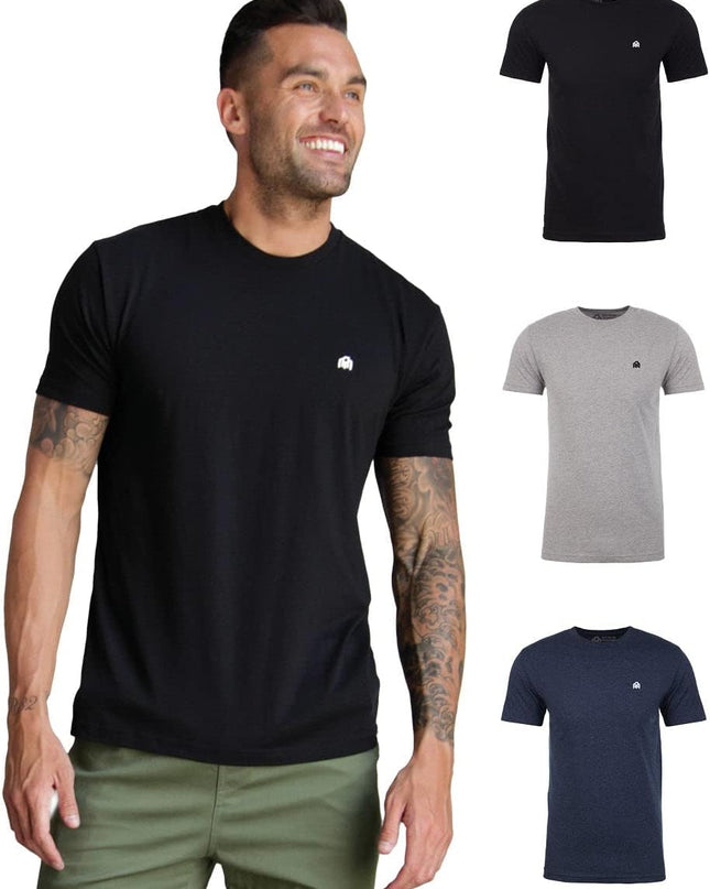 Mens T Shirt with Logo - Short Sleeve Crew Neck Soft Fitted Tees S - 4XL Fresh Classic Basic Tshirts
