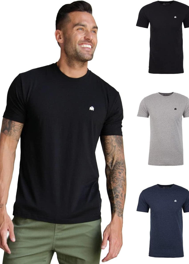 Mens T Shirt with Logo - Short Sleeve Crew Neck Soft Fitted Tees S - 4XL Fresh Classic Basic Tshirts