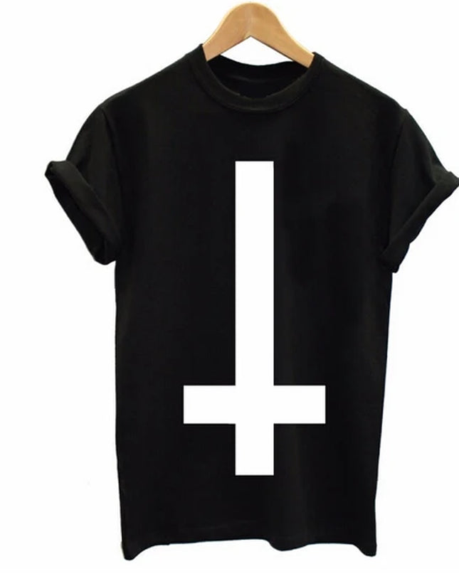 Inverted Cross Printed Men T Shirt Religion Swag Hipster Girl Retro Tshirt Cotton Custom Tee Shirt for Men Women plus Size