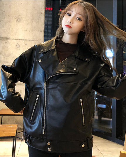 Leather Coat Women'S Autumn Winter New Korean Loose Casual Casual Casual Wear Pu Motorcycle Jacket Ins Fashion