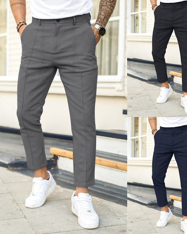 Men'S Double Fold Line Solid Color Casual Suit Pants