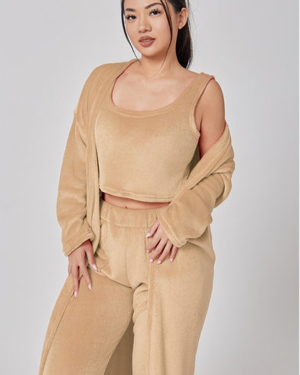 Cozy Pajama Set, 3 Piece Lounge Set, Cute Loungewear, Warm Suit Sets, Matching Set, Lounge Set, 3 Piece Pant Sets, Women Winter Dress