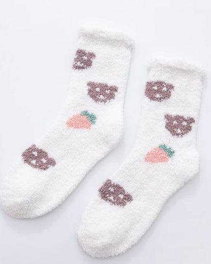 2 Pairs Cute Cow Spots Print Socks, Thickened & Warm Coral Fleece Socks, Women'S Stockings & Hosiery