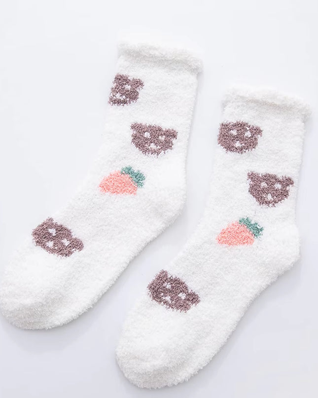 2 Pairs Cute Cow Spots Print Socks, Thickened & Warm Coral Fleece Socks, Women'S Stockings & Hosiery
