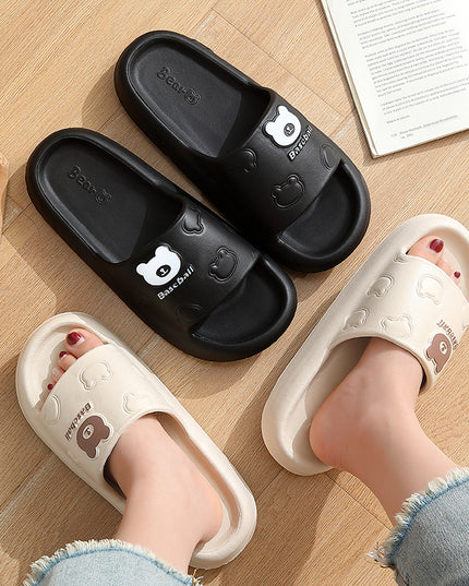 Cute Cartoon Bear Slippers for Women Summer Indoor Thick-Soled Non-Slip Floor Bathroom Home Slippers Men House Shoes