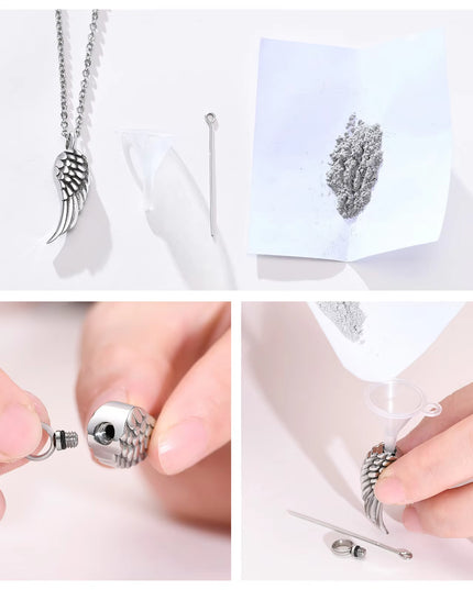 Angel Wing Cremation Necklace for Women Men,Stainless Steel Urn Pendant Ashes Holder Memorial Jewelry,Keepsake Gift