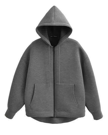 Winter New Women'S Zipper Hoodie High Street Unisex Style Double Pockets Oversize Loose Sweatshirts Outerwear Top