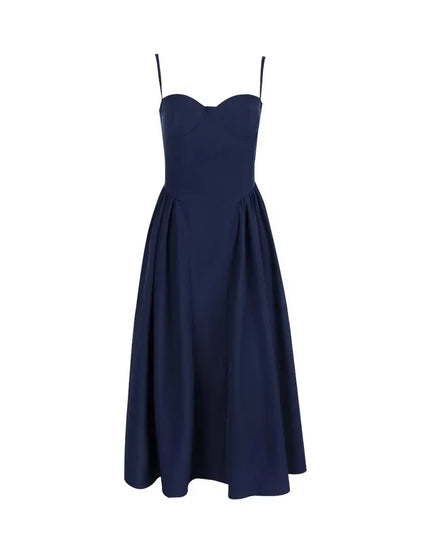 Elegant Spaghetti Strap Midi Dress Slim a Line Party Dresses Navy Blue Casual Birthday Holiday Dress Women'S Clothing