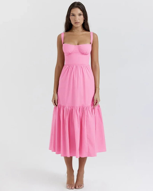 Mingmingxi Summer Elegant Holiday Dress 2024 Causal Ruffle Hems Fit and Flare Dress with Pocket Mid Length Floral Print Dress