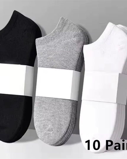 10 Pairs Men'S Polyester Boat Socks New Style Black White Grey Business Men Stockings Soft Breathable Summer for Male