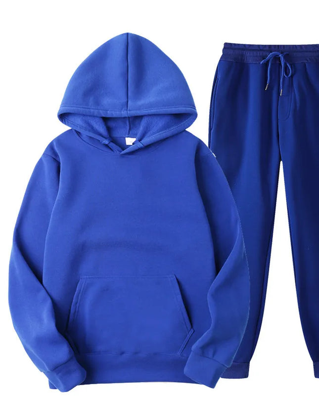 New Men Set Spring Autumn Fashion Mens Tracksuit Cotton Comfortable Two Piece Casual Sportswear Set Male Hoodies + Pants Solid