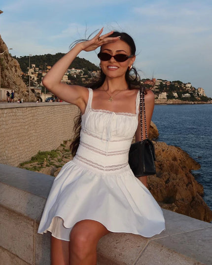 Elegant Casual Women'S Dresses 2022 Cotton White Dress Sexy Birthday Dress V Neck a Line Holiday Lace Party Dresses Vintage