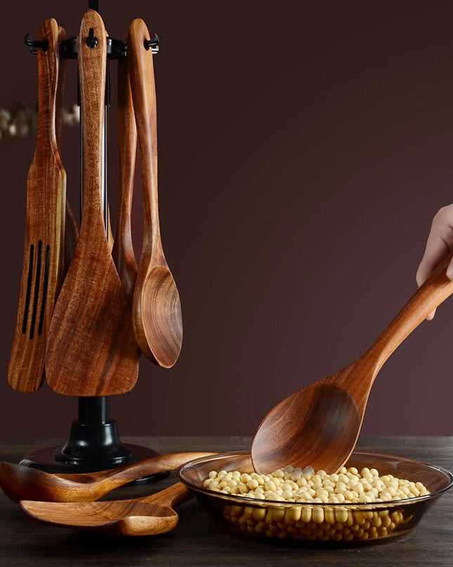 Wooden Spoons for Cooking,12 Pack Wooden Utensils for Cooking Wooden Kitchen Utensils Set Wooden Cooking Utensils Natural Teak Wooden Spatulas for Cooking (12Pcs)