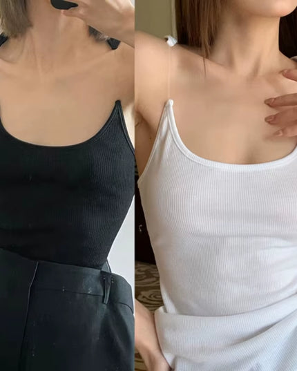 Women Summer Sleeveless Cropped Vest Top Solid Color Large Neck Crop Top Invisible Strap Bustier Vest Dropship