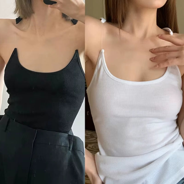 Women Summer Sleeveless Cropped Vest Top Solid Color Large Neck Crop Top Invisible Strap Bustier Vest Dropship
