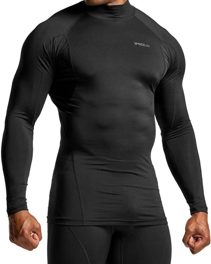 Men'S UPF 50+ Mock Long Sleeve Compression Shirts, Athletic Workout Shirt, Base Layer for Water Sports