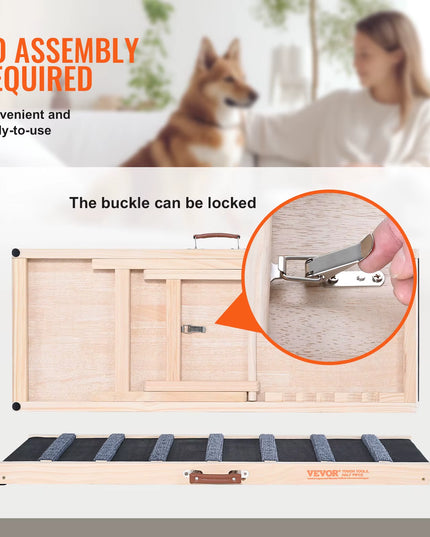 Dog Ramp Folding Ladder Anti-Slip High Adjustable Wooden Pet Ramp Removable for Small Old Dog Climbing Stairs Sofa Car