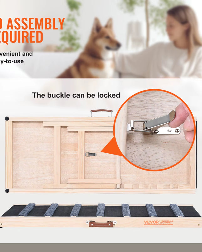 Dog Ramp Folding Ladder Anti-Slip High Adjustable Wooden Pet Ramp Removable for Small Old Dog Climbing Stairs Sofa Car