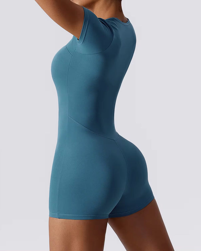 New Yoga Clothes Shorts Short Sleeve One Piece Yoga Suit Women'S Gym Workout Tracksuit Sports Fitness Exercise Yoga Bodysuit