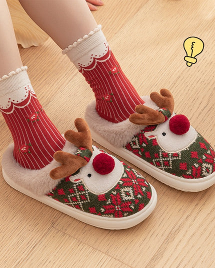 Cute Christmas Elk Plush Slippers Winter Ins Fashion Non-Slip Floor Bedroom Home Slippers for Women Fuzzy House Shoes