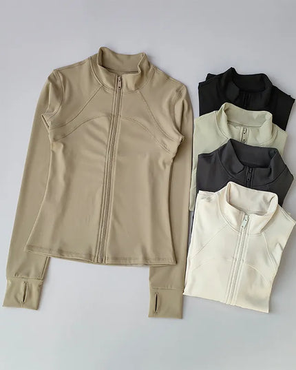 Yoga Suit Women'S High-End Standing Collar Long Sleeved Sports Jacket Running Training Fitness Top Windproof Running Suit
