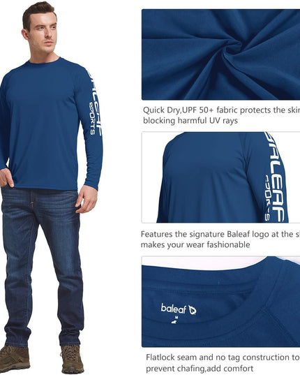 Men'S Long Sleeve UV Shirts Sun Protection UPF 50+ Shirt SPF Lightweight Quick Dry Rash Guard for Hiking Fishing Ocean Blue Size L