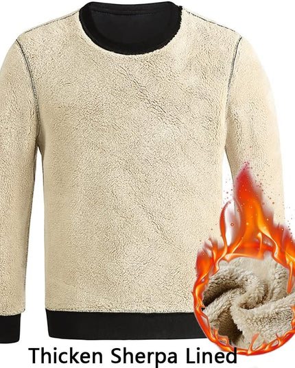 Men'S Fleece Sweatshirts Warm Sherpa Lined Heavy Thicken Underwear Winter Crewneck Pullover Tops Shirts