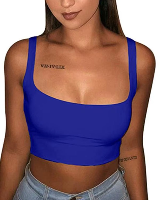 Sexy Women Solid Strappy Tank 2019 Vest Crop Top Summer Beach Party Sleeveless Slash Neck Tanks Woman Girls Bralette Tank Top
