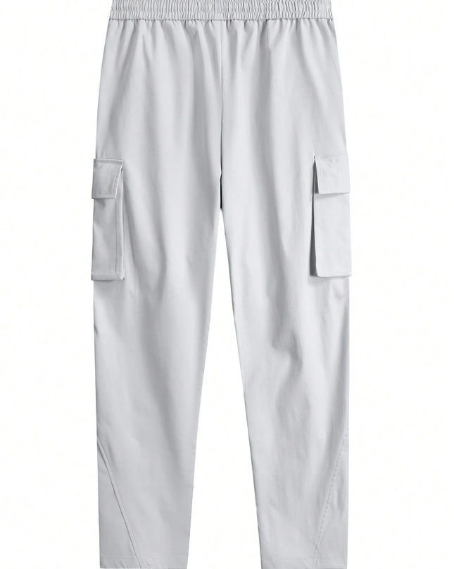 Manfinity Hypemode Men'S Loose Fit Flap Pockets Drawstring Waist Cargo Pants, Going Out Plain Long Tapered Pants, for Husband, Boyfriend Gifts, Grey Cargo Pants, Manfinity Men Cargo Pants, Men'S Cargo Sweat Pants, Men Street Wear Pants, Cargo Joggers Men, Back to School